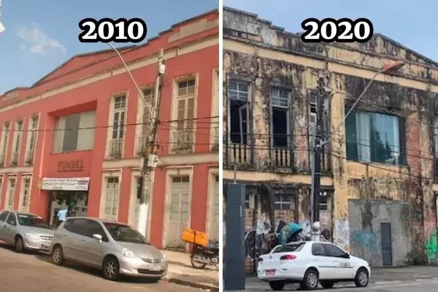 antes e depois de prédio degradado